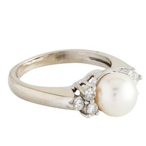 14K White Gold, Diamond and Pearl Cocktail Ring